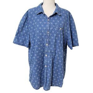 FatFace Men's Sz 2XL 100% Cotton Blue Short Sleeve Geometric Print Button Up Top
